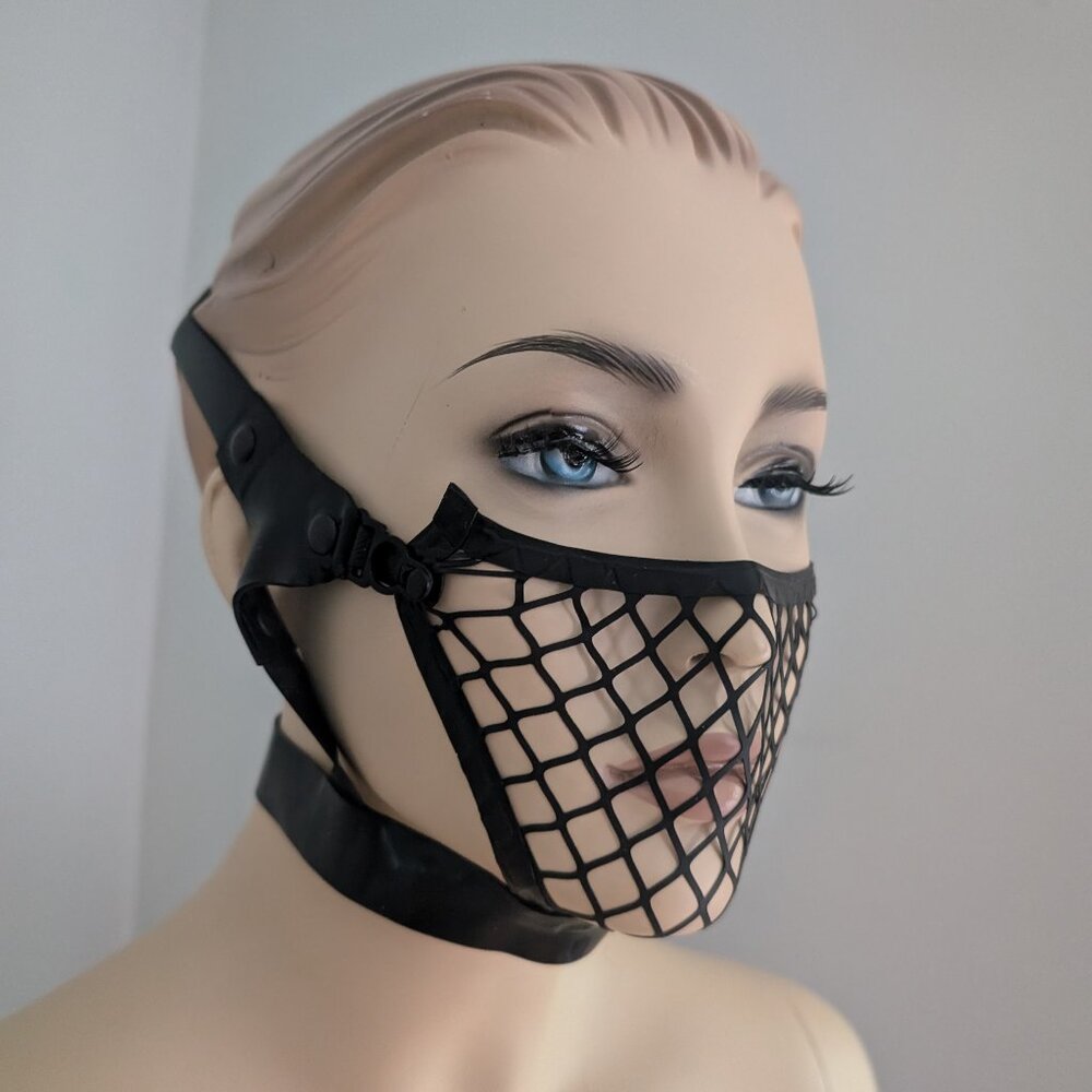 Black Fishnet Leather Face Mask Wrap